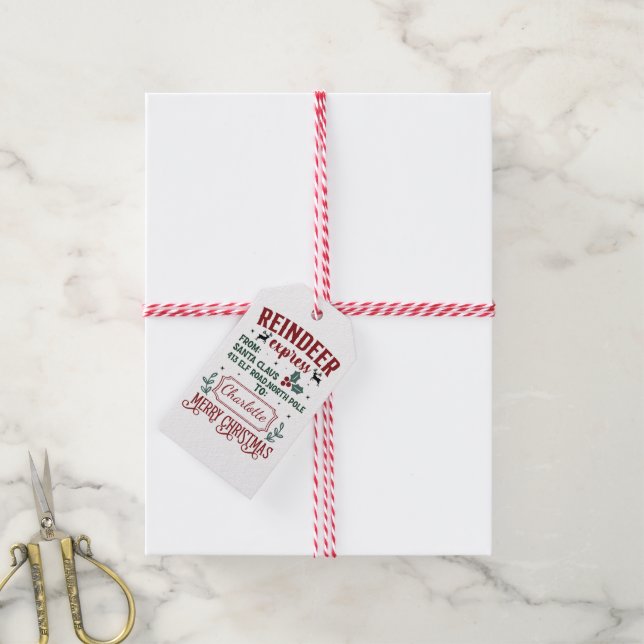 Étiquettes-cadeau Express de rennes festifs du Père Noël (Avec de la ficelle)