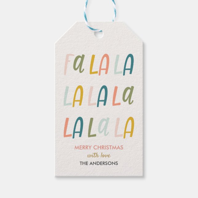 Étiquettes-cadeau FA LA LA | Couleurs pastel | Noël (Devant)
