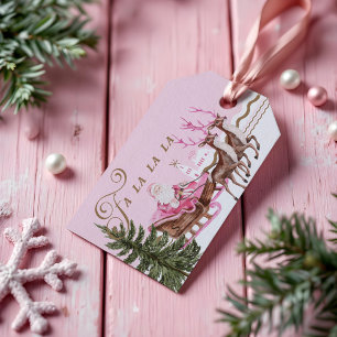 Étiquettes-cadeau Fa La Merry Pink Noël Père Noël Seligh Reindeer