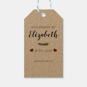 Étiquettes-cadeau Fabriqué à la main avec amour Coeurs Merci