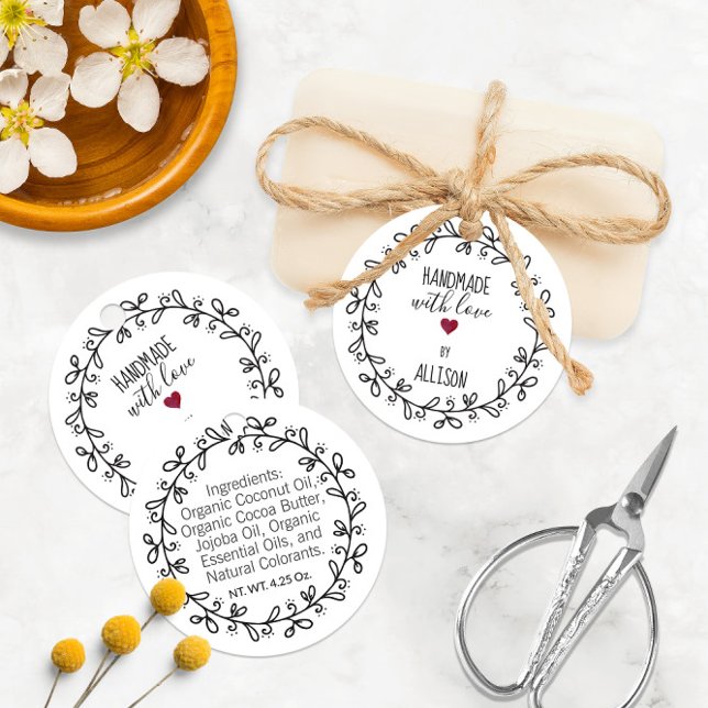 Étiquettes Cadeau Fabriqué à la main avec l'amour 💕 2 côtés Tags (Handmade With Love 💕 2-Sided Hang Tags
)