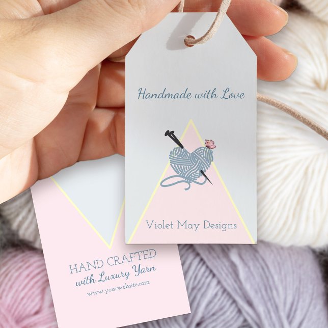 Étiquettes-cadeau Fabriqué à la main avec Love Pink Blue Yarn Craft (Handmade with love gift tag or hang tag .. ideal for handcrafted wool and yarn items)