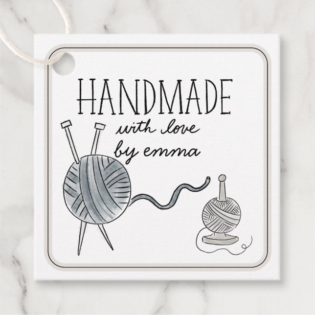 Étiquettes Cadeau Fabriqué à la main avec Tricot Love Merci (Devant)