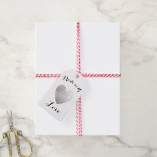 Étiquettes-cadeau Fabriqué avec Love Coeur Timbre Faux Silver Foil