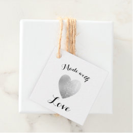 Étiquettes Cadeau Fabriqué avec Love Coeur Timbre Faux Silver Foil