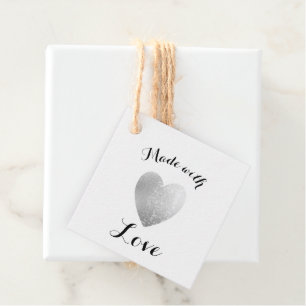 Étiquettes Cadeau Fabriqué avec Love Coeur Timbre Faux Silver Foil