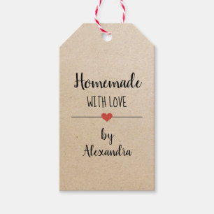 Étiquettes-cadeau Fabriqué maison avec amour kraft nom de script mar