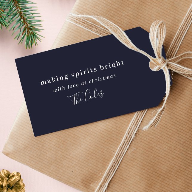 Étiquettes-cadeau Faire des esprits brillants bleu marine Noël minim (Créateur téléchargé)