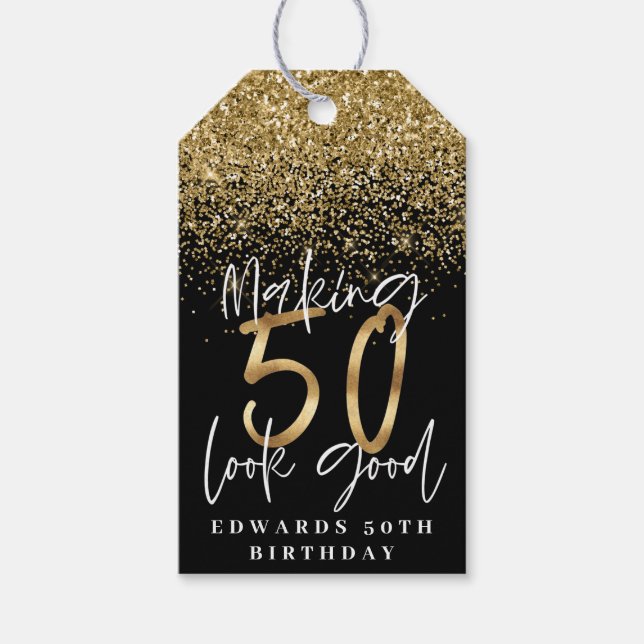 Étiquettes-cadeau Faire paraître 50 beau anniversaire d'or merci (Devant)