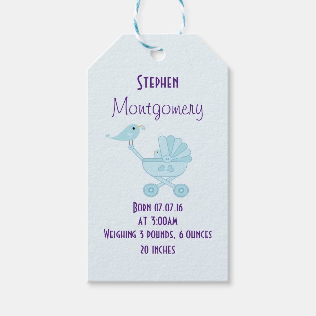 Étiquettes-cadeau Faire-part de naissance bébé oiseau (Devant)