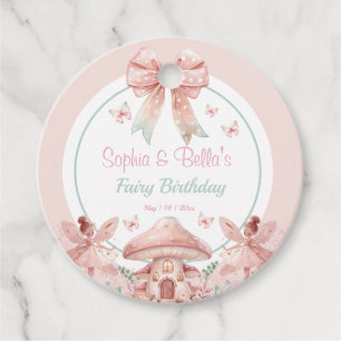 Étiquettes Cadeau Fairy Girls Mushroom House Ribbon Twins Anniversai