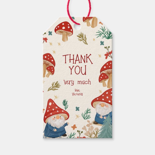 Étiquettes-cadeau Fairy Tale Champignons Forêt Gnome Merci (Devant)