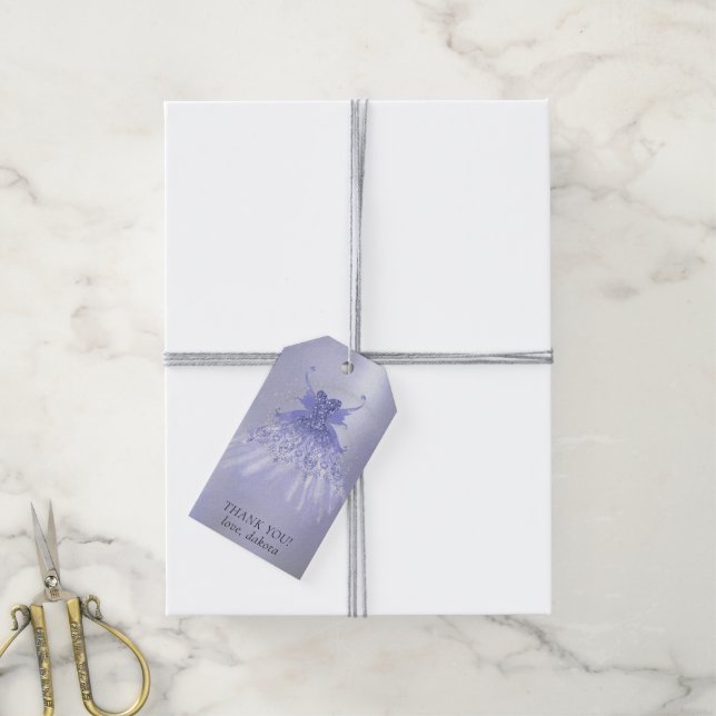 Étiquettes-cadeau Fairy Wing Lavender Gown | Merci de feuilles viole (Avec de la ficelle)