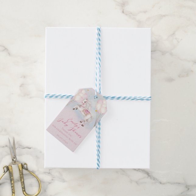 Étiquettes-cadeau Fairytale bébé Pony rose ballons étoiles Douche (Avec de laficelle)
