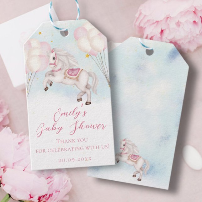 Étiquettes-cadeau Fairytale bébé Pony rose ballons étoiles Douche (Créateur téléchargé)