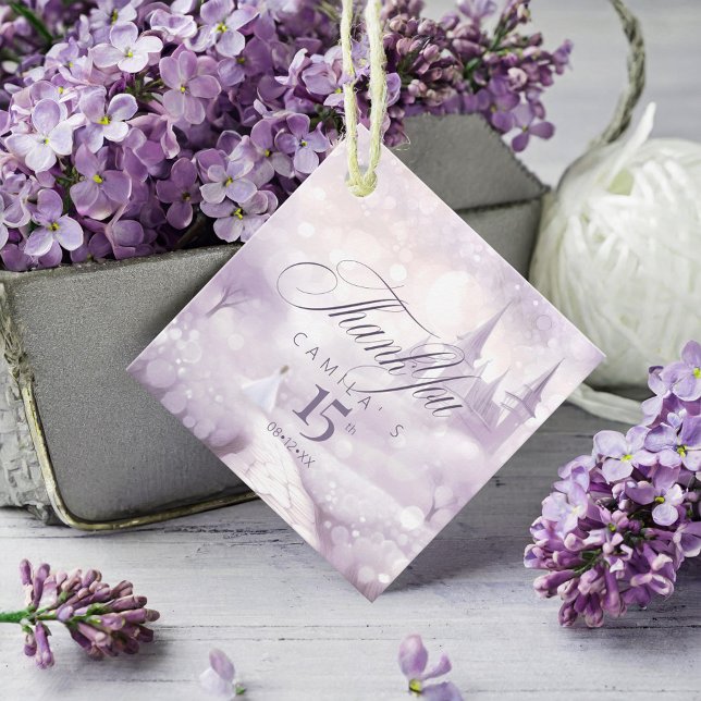 Étiquettes Cadeau Fairytale Garden Quinceanera Lavande/Lilac ID1030 (Créateur téléchargé)