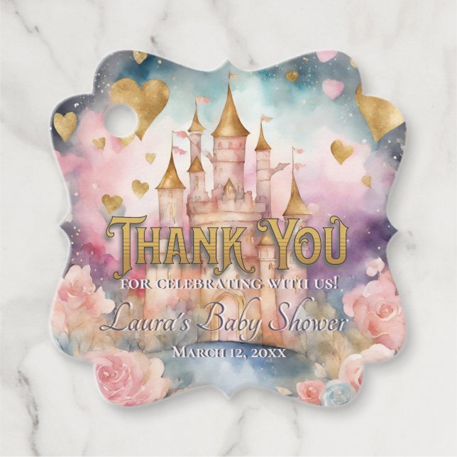 Étiquettes Cadeau Fairytale Princess Baby shower Merci (Devant)