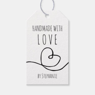 Étiquettes-cadeau Fait à la main avec amour Doodle Coeur