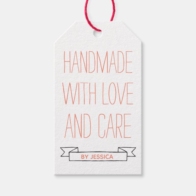 Étiquettes-cadeau Fait à la main avec amour Personnalisé (Devant)