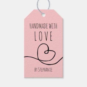Étiquettes-cadeau Fait main avec amour Doodle Cœur Rose Blush