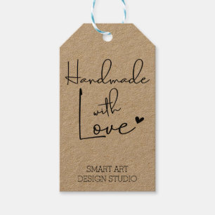 Étiquettes-cadeau Fait main avec amour lettrage personnalisé kraft