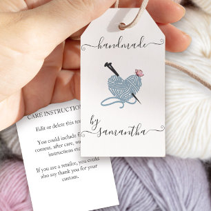 Étiquettes-cadeau Fait main par Custom Name Yarn Heart