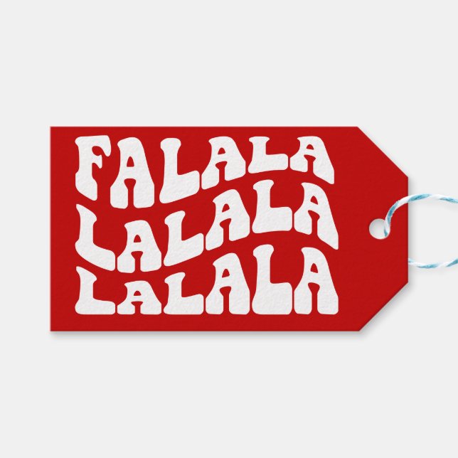 Étiquettes-cadeau Falalalala Groovy Wavy Typography Red Christmas (Devant (Horizontal))