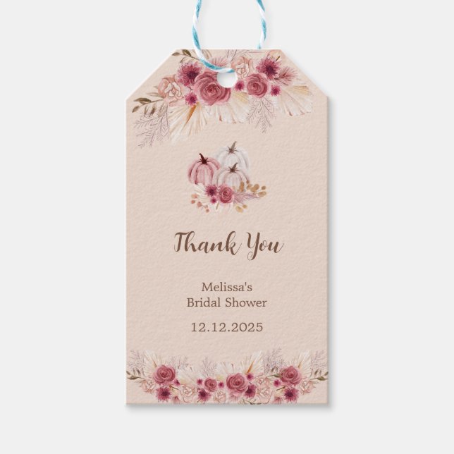 Étiquettes-cadeau Fall In Love Boho Pink Pumpkin Thank You (Devant)