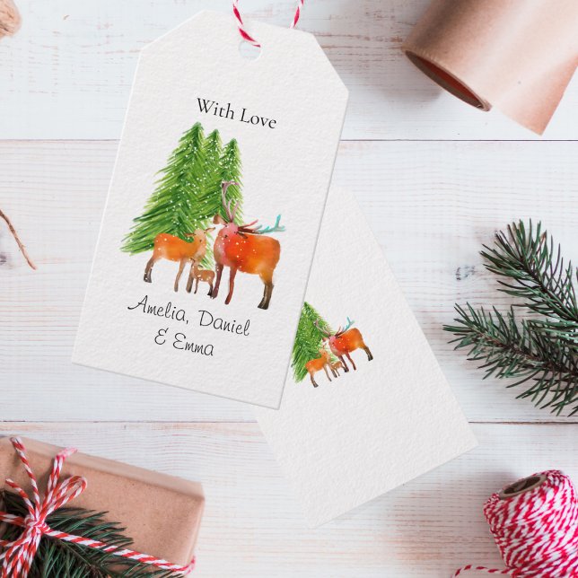 Étiquettes-cadeau Famille de cerfs personnalisée pour Noël (Créateur téléchargé)
