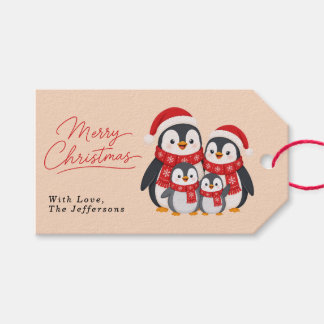 Étiquettes-cadeau Famille de manchots adorables de Noël personnalisé