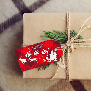 Étiquettes-cadeau Famille Noël Ho Ho Ho ! Père Noël Red Buffalo Plai