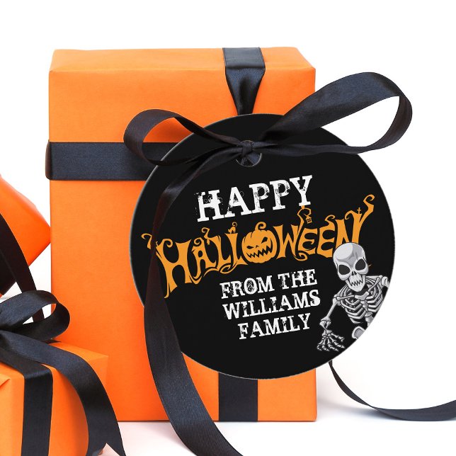 Étiquettes Cadeau Famille personnalisée Halloween Parti annuel Skele (Créateur téléchargé)