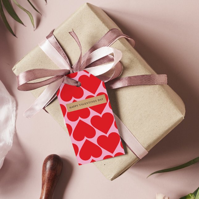 Étiquettes-cadeau Fancy Romantic Red & Rose Hearts Motif (Créateur téléchargé)