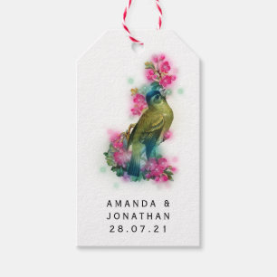 Étiquettes-cadeau Fantaisie florale oiseau de mariage éblouissant