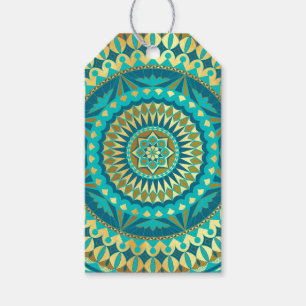Étiquettes-cadeau Fantaisie Mandala Bleu Or