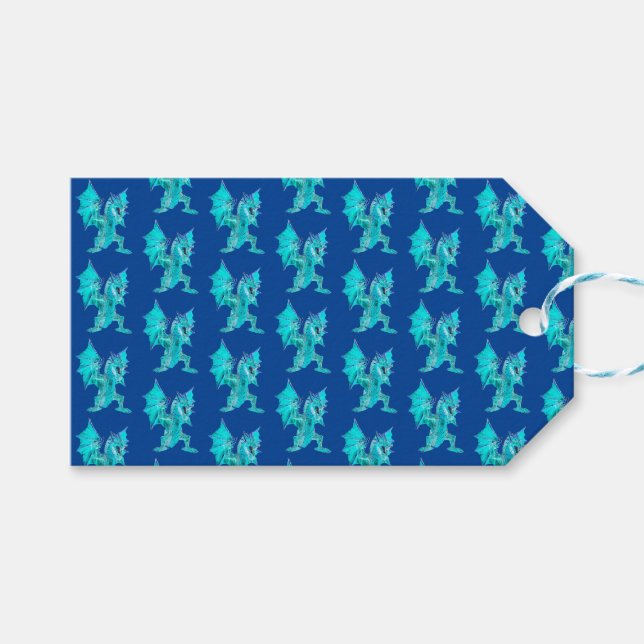 Étiquettes-cadeau Fantasy Aqua Dragon – Ciel Mythique & Bleu de l'Ea (Devant (Horizontal))