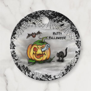 Étiquettes Cadeau Fantôme, chauve-souris et chat, Bonne Halloween !
