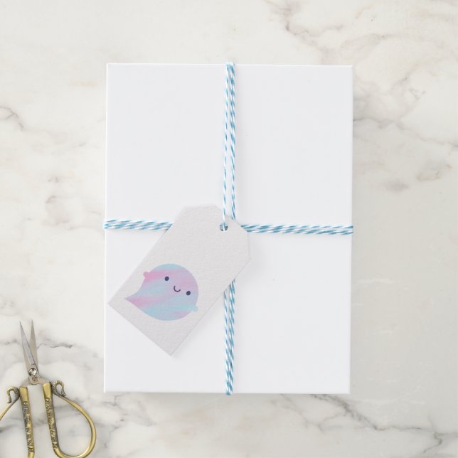 Étiquettes-cadeau Fantômes d'aquarelle de Kawaii (Unicorne) (Avec de laficelle)