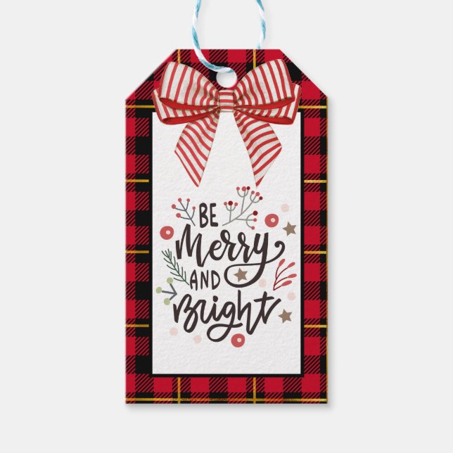 Étiquettes-cadeau Farmhouse Red Black Buffle Chèque Plaid (Devant)