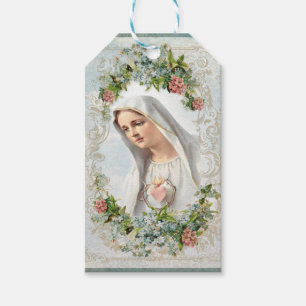 Étiquettes-cadeau Fatima Bienheureuse Vierge Marie Catholique Floral