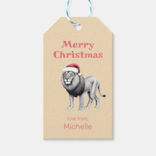 Étiquettes-cadeau Faune Safari Animal Lion Santa Hat Noël