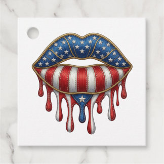 Étiquettes Cadeau Faux Broderie Dorée Lèvres Patriotiques