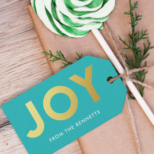 Étiquettes-cadeau Faux Foil moderne Joie Nom Noël