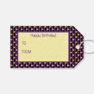 Étiquettes-cadeau Faux Gold Crowes Purple Black Stripes Mardi Gras