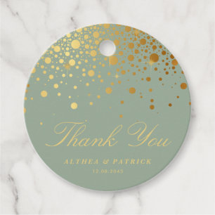 Étiquettes Cadeau Faux Gold Foil Confetti Points Sage Green Merci