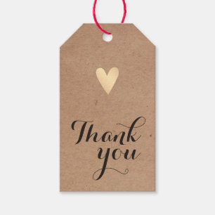 Étiquettes-cadeau Faux Gold Heart minimum Merci papier Kraft