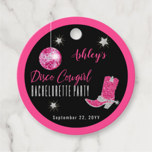 Étiquettes Cadeau Faux Paillettes Rose Disco Cowgirl Enterrement de 