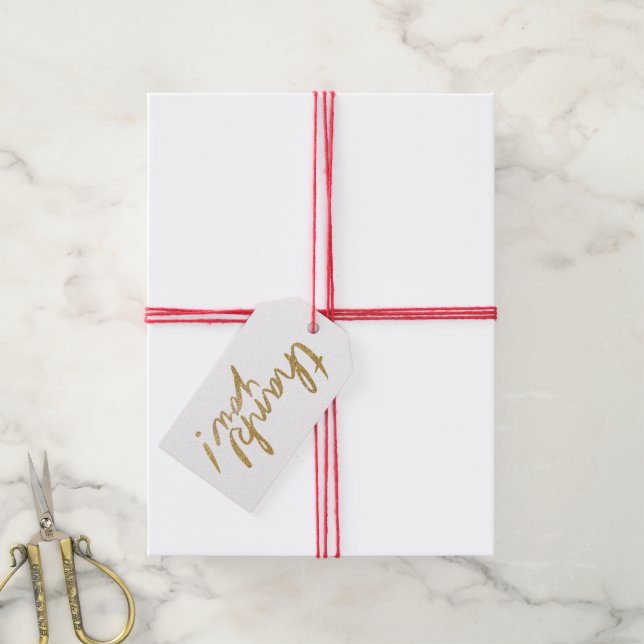 Étiquettes-cadeau Faux Parties scintillant Écriture manuscrite Merci (Avec de la ficelle)