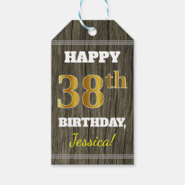 Étiquettes-cadeau Faux Wood, Faux Gold 38e anniversaire + Nom person