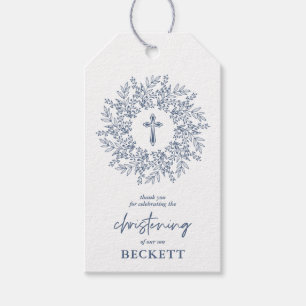 Étiquettes-cadeau Faveur de baptême élégant garçon Croix Bleue